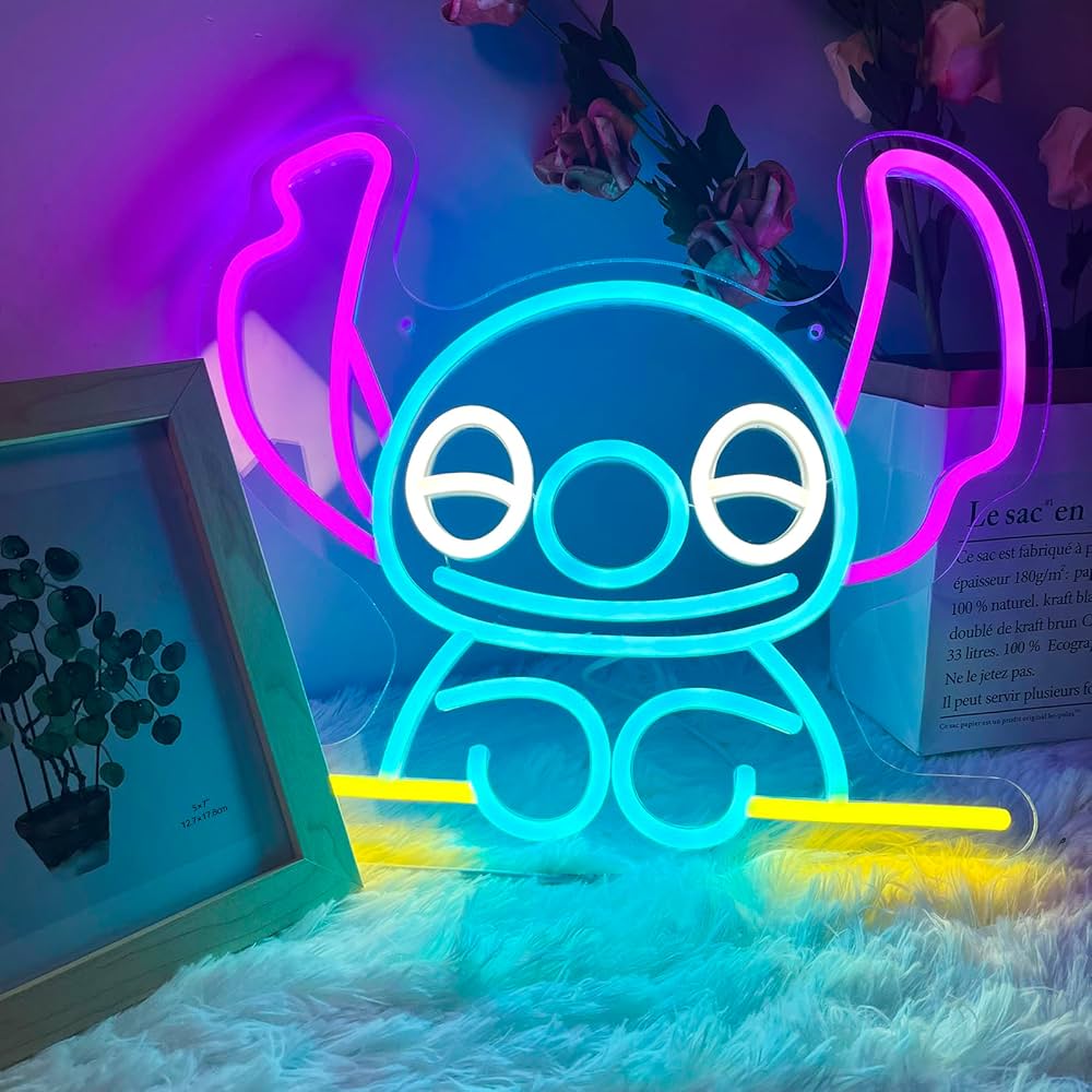 ネオンサイン　スティッチ　LED ライト　ディズニー　かわいい　おしゃれ Amazon.co.jp: スティッチネオンサインスティッチベッドルーム